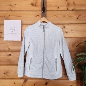 New Balance NB Track Jacket Gray/White Striped Mesh Lined Windbreaker Zip Size S